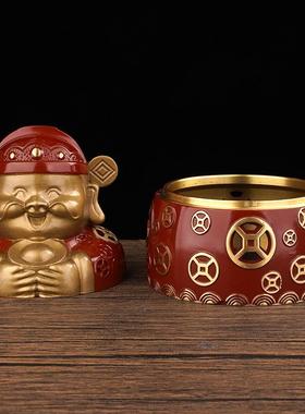 宏达 全黄铜一本万利财神香炉供奉铜香炉檀香铜器摆件