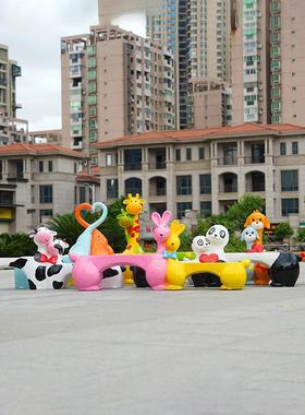 户外卡通动物长凳休闲座椅幼儿园商场公园小区玻璃钢雕塑美陈摆件