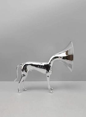 北欧创意个性小众动物金色喇叭狗雕塑摆件客厅玄关酒店家居装饰品