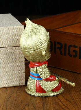 黄铜悟空办公室汽车中控台纯铜摆件礼盒装盘坐生肖猴铜器工艺品