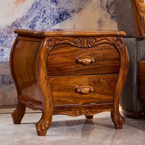 乌金木床头柜 全实木卧室窗头柜奢华风格家用简欧床边欧式柜子 - 图1