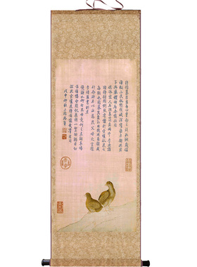 郎世宁装饰画工笔花鸟画高清客厅乾隆皇帝挂画国画哨鹿图卷轴装裱