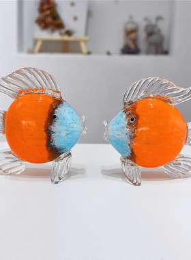 玻璃琉璃亲嘴鱼现代简约家居饰品新房软装客厅电视柜酒柜创意摆件