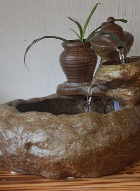 中式家居喷泉水景流水装饰摆件陶瓷工艺品客厅办公室桌面加湿摆设