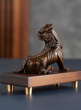 九华山地藏坐骑谛听黄铜摆件手工艺品家居客厅玄关办公室吉祥礼品
