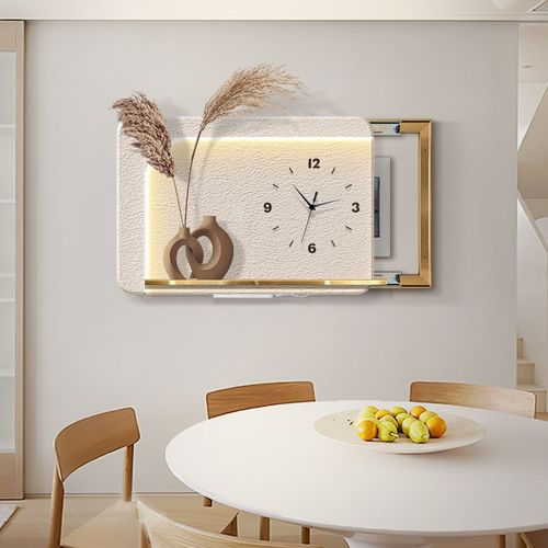 发光立体实物电表箱装饰画钟表遮挡配电箱挂画高级感奶油风开关画 - 图0