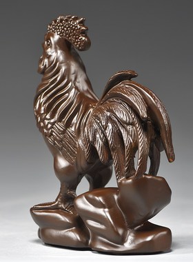 棕色木雕鸡十二生肖木头鸡摆件家居客厅补角吉祥物红木工艺品