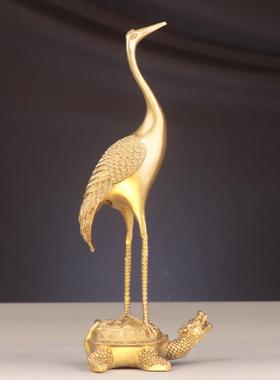 杨铜记 铜仙鹤 龟鹤延年 家居店铺铜摆件 铜龟鹤 单鹤踩龟