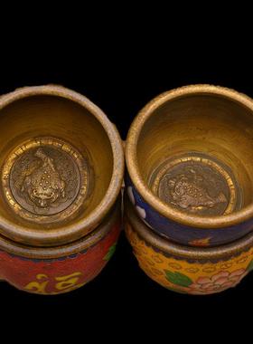 宏达 珐琅彩 铜缸 黄铜金蟾吸金缸 铜器摆件