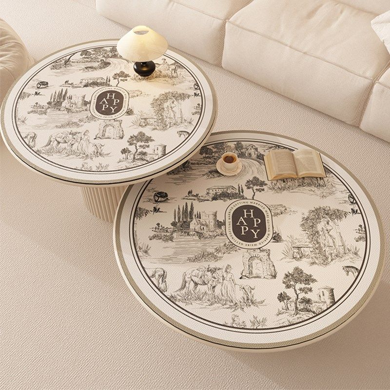 奶油法式圆形客厅茶几垫圆桌布家用防水防油免打理皮革餐桌保护垫,淘宝优惠券,粉丝福利购,淘宝优惠卷