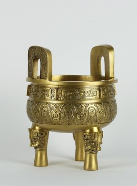 纯黄铜克鼎摆件仿古青铜器办公室家居桌面装饰工艺品三足鼎铜摆件