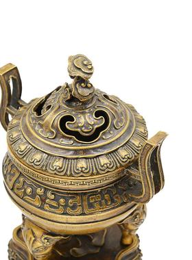 宏达 全黄铜大号仿古包浆 灵芝熏香炉 玄关铜香炉摆件