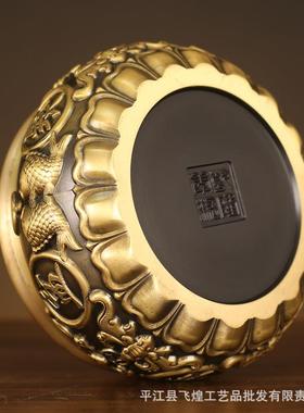 铜五福八福黄铜聚宝盆摆件仿古古玩地摊摆件铜摆件工艺品铜器