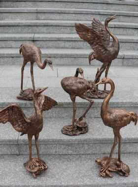 玻璃钢仿铜仙鹤雕塑丹顶鹤道具户外广场水池摆件落地模型草坪装饰