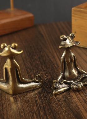 唐腾铜器黄铜青蛙香插创意桌面实心铜器摆件金属工艺品纯铜器制品