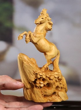 黄杨木雕立马中式木质摆件家居饰品办公生肖马送礼品马到成功