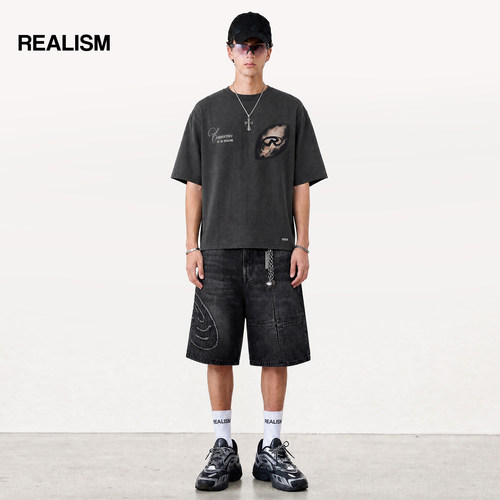 REALISM澳洲潮牌灵魂印花重磅纯棉宽松短袖T恤美式街头涂鸦潮牌 - 图1
