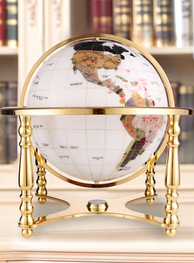 铜珍珠宝石 万向地球仪32cm大号 办公家居饰品工艺品书房装饰摆件