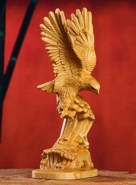 黄杨木雕大展宏图雄鹰大鹏展翅工艺品家居书房办公室桌面装饰摆件