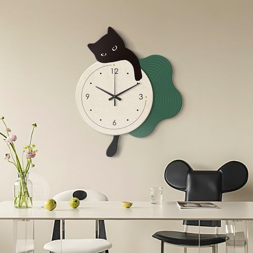 猫咪钟表挂钟客厅装饰画创意时钟表挂墙现代简约餐厅背景墙壁挂画 - 图3
