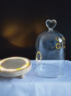 永生花玻璃罩底座带灯发光软陶人偶香薰烛台工艺品防尘罩家居摆件