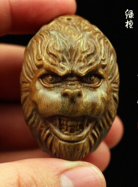 檀木文玩木质雕刻手工工艺品把玩手把件齐天大圣孙悟空挂件猴头