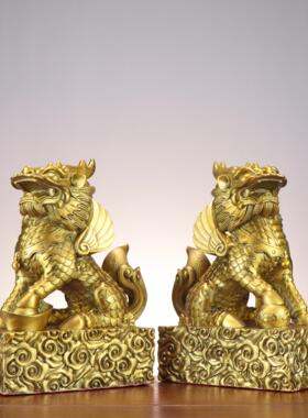 铜麒麟 财富麒麟 铜有底财福麒麟 家居店铺装饰铜摆件 祥云麒麟