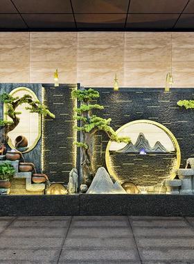 新中式田园假山喷泉水幕墙公司酒店大堂山水景观落地摆件庭院水池