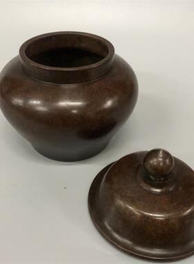 黄铜将军罐储物罐家居装饰摆件仿古铜器古玩收藏紫铜色缸工艺礼品