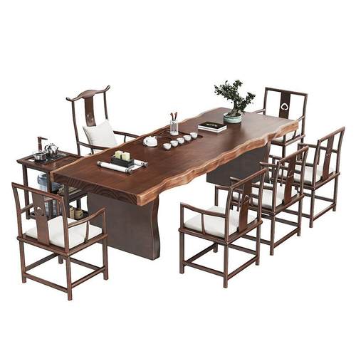 新中式实木茶桌茶台仿古功夫泡茶桌椅组合办公室实木大板桌大班台 - 图3