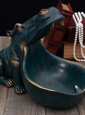 河马摆件北欧创意家居客厅鞋柜玄关钥匙收纳盒桌面杂物收纳盘饰品