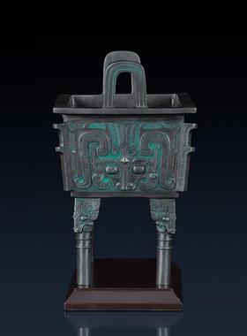 纯黄铜厚趠方鼎青铜器摆件工艺品创意中式家居客厅办公室桌面铜器