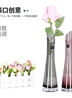 创意透明玻璃花瓶 简约家居装饰摆设酒店水培台面插花斜口小花瓶