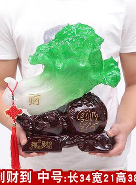 福到财到玉白菜摆件大号家居饰品摆设风水招财办公室桌面开业礼品
