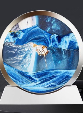 新款创意双面流沙画摆件七彩3d立体动态沙漏解压绝美山水客厅摆设