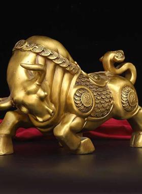 黄铜牛摆件全黄铜财字牛家居办公室新中式开业礼品装饰工艺品