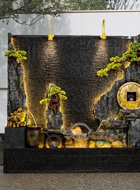 水幕墙假山流水喷泉山水水景墙招财摆件庭院景观装饰鱼池布置造景