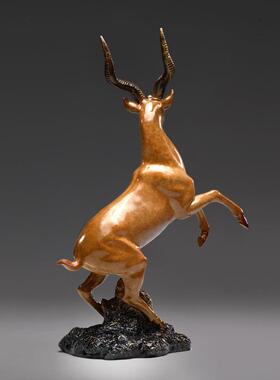 领头羊招财摆件 黄铜生肖羊家居工艺品 三羊开泰办公室客厅摆设