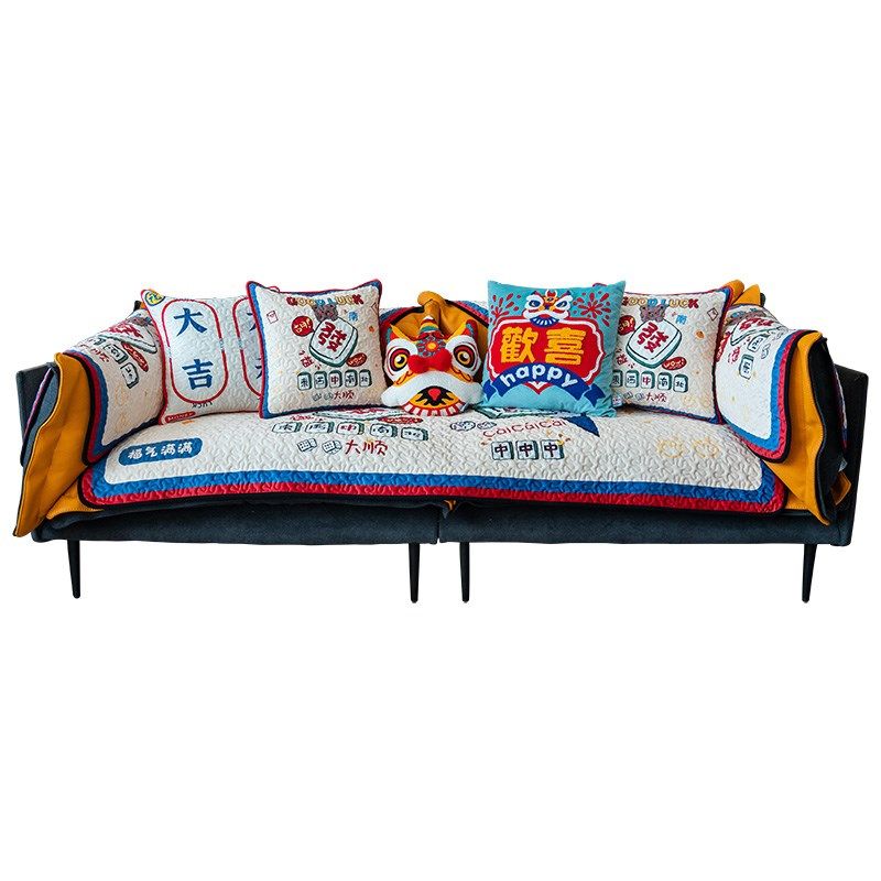 喜庆时尚设计沙发垫加厚毛绒秋冬沙发坐垫雀神国潮沙发坐垫套盖巾,淘宝优惠券,粉丝福利购,淘宝优惠卷