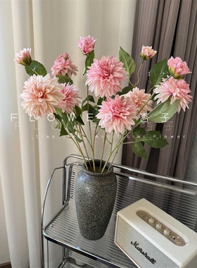 锦绣大丽花仿真花玫红和粉色碰撞花材备婚花艺田园大丽花品质假花