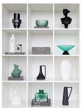 。样板间家居软装饰品摆件书柜蜡烛收纳盒创意陶瓷玻璃工艺品ZH31