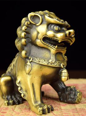黄铜狮子摆件对黄铜仿古摆件守门小号北京狮金属工艺品铜动物家居