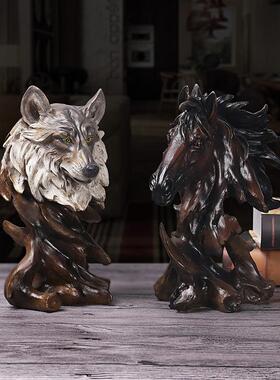 家居创意仿木根动物头像老鹰头摆件 复古办公室开业乔迁礼品摆饰