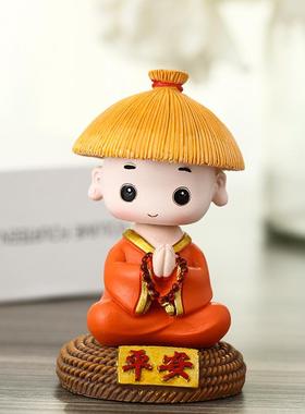 行走在江湖小和尚汽车摆件水培园艺小摆件盆景装饰工艺品草帽和尚