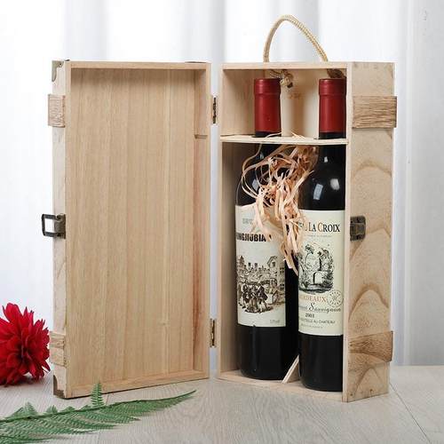 红酒盒复古双支装红酒木盒葡萄酒礼盒红酒包装盒子红酒盒 - 图0