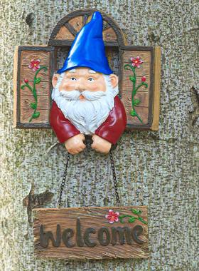 庭院花园摆件装饰矮人侏儒精灵开门树挂件墙面造景树脂工艺品