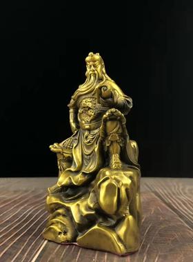 黄铜关公看书关公夜读春秋仿古武财神读书关公佛像摆件