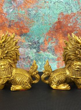 宏达 全黄铜将军麒麟家居办公室玄关铠甲麒麟工艺品铜麒麟摆件