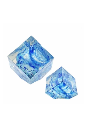 欧式抽象后手工艺术金色蓝色玻璃缠绕球形切方角摆件装饰摆设