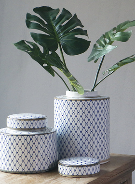 新中式古典青花陶瓷储物罐装饰罐摆件家居玄M关酒柜样板房花瓶摆